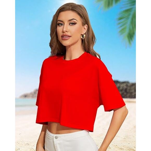 Loose Fit Half Drop Shoulder Short Sleeve Top, MEDIUM, 2I-167T001 - Picture 3 of 3